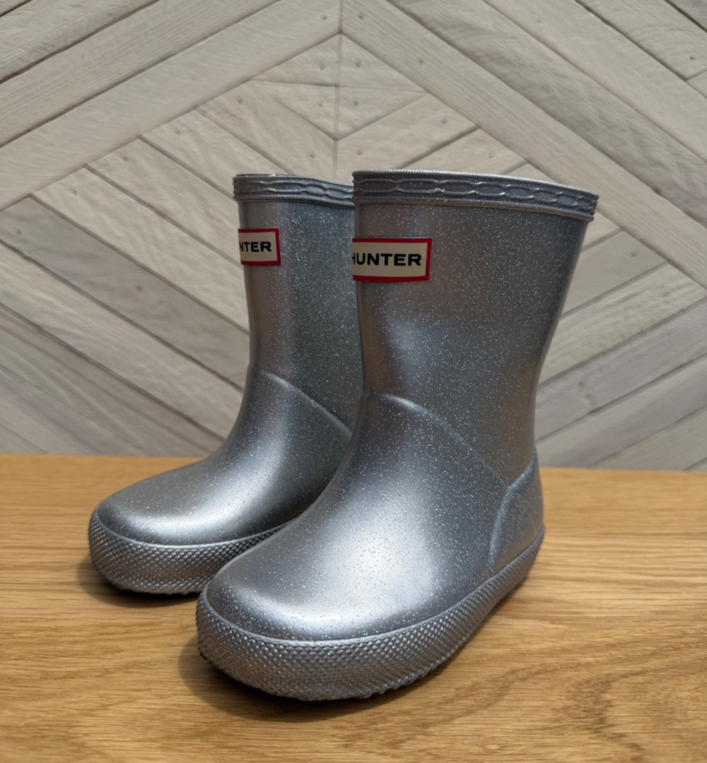 Hunter Kids Original First Classic Glitter Rain Boots Silver US 6/7, UK 5 - Picture 1 of 8